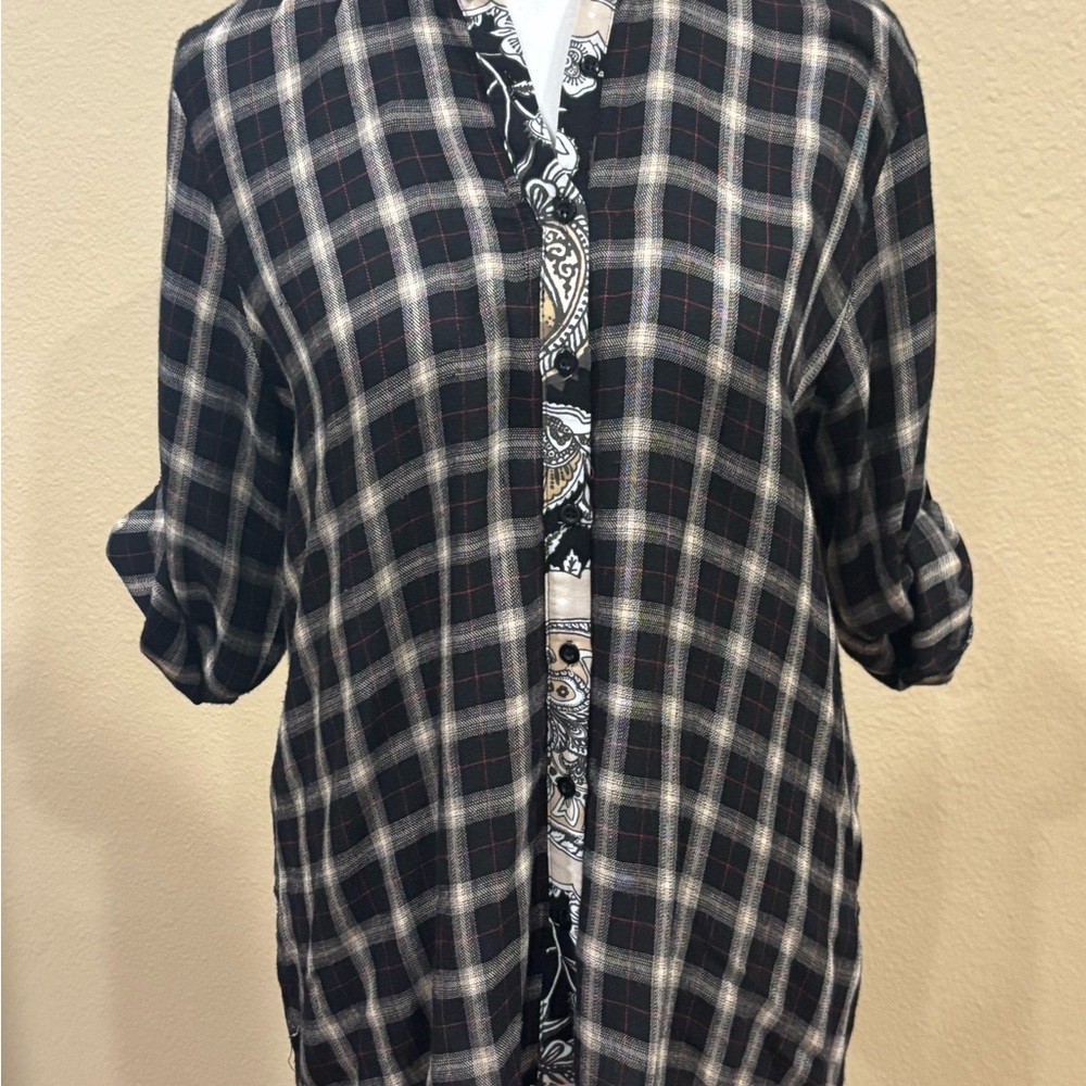 Andree Black and White Plaid Top